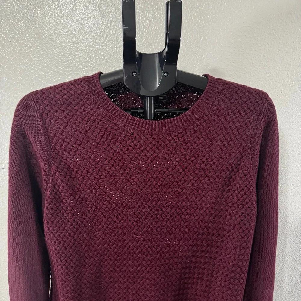 Lety & Me‎ Burgundy Basketweave Knit Sweater with Elbow Patches Womens Medium